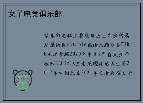 女子电竞俱乐部